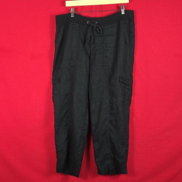 EILEEN FISHER Organic Linen Cargo Cropped Pants Black Size‎ Large Sustainable - Picture 1 of 8